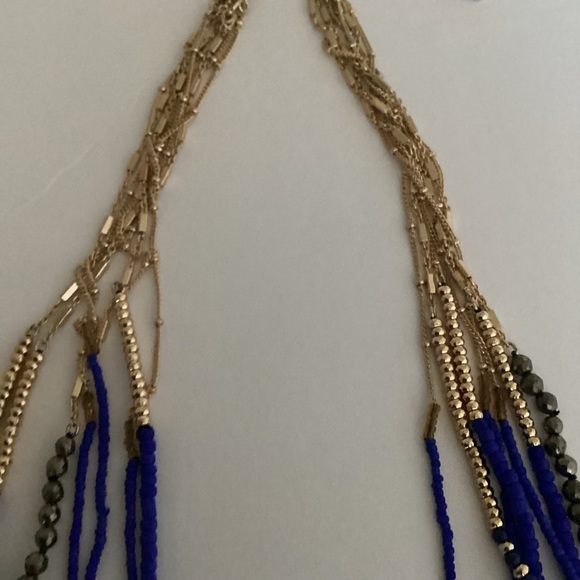 Stella & Dot Tulum Necklace Tassel Fringe Multi Strand Blue Gold Layers - Picture 14 of 16